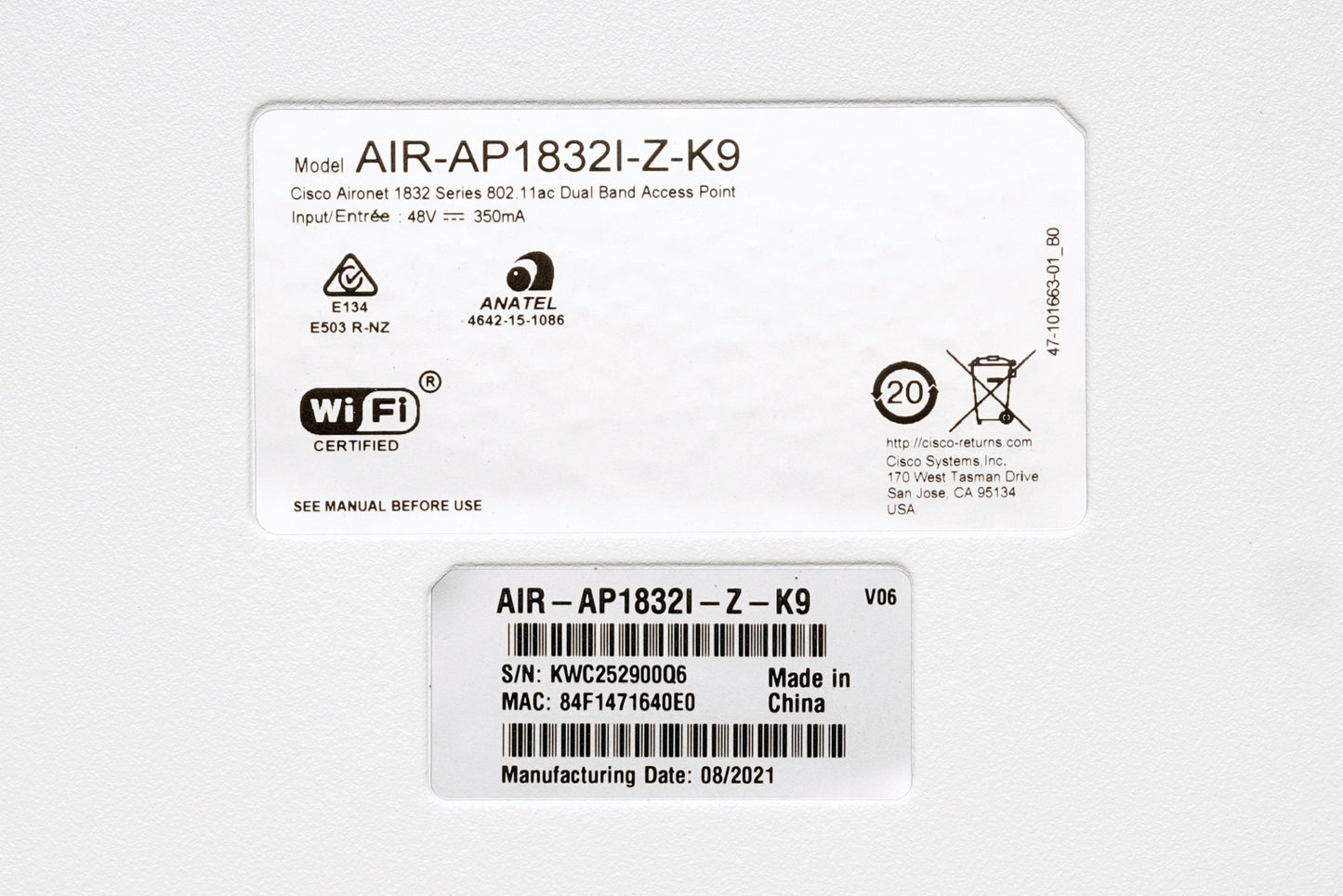 Cisco Aironet Access Point AIR-AP1832I-Z-K9 Mobility Express 1830 Series