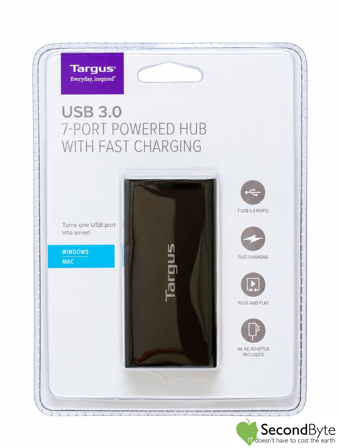 Brand New Targus ACH225AU USB 3.0 7-Port Powered Hub Fast Charging AC Adapter