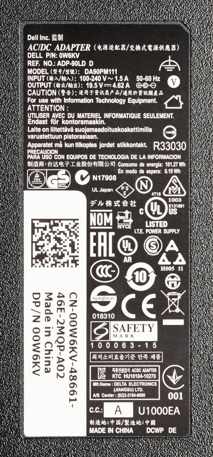 Genuine Dell 90W 19.5V 4.62A AC Adapter DA90PM111 00W6KV