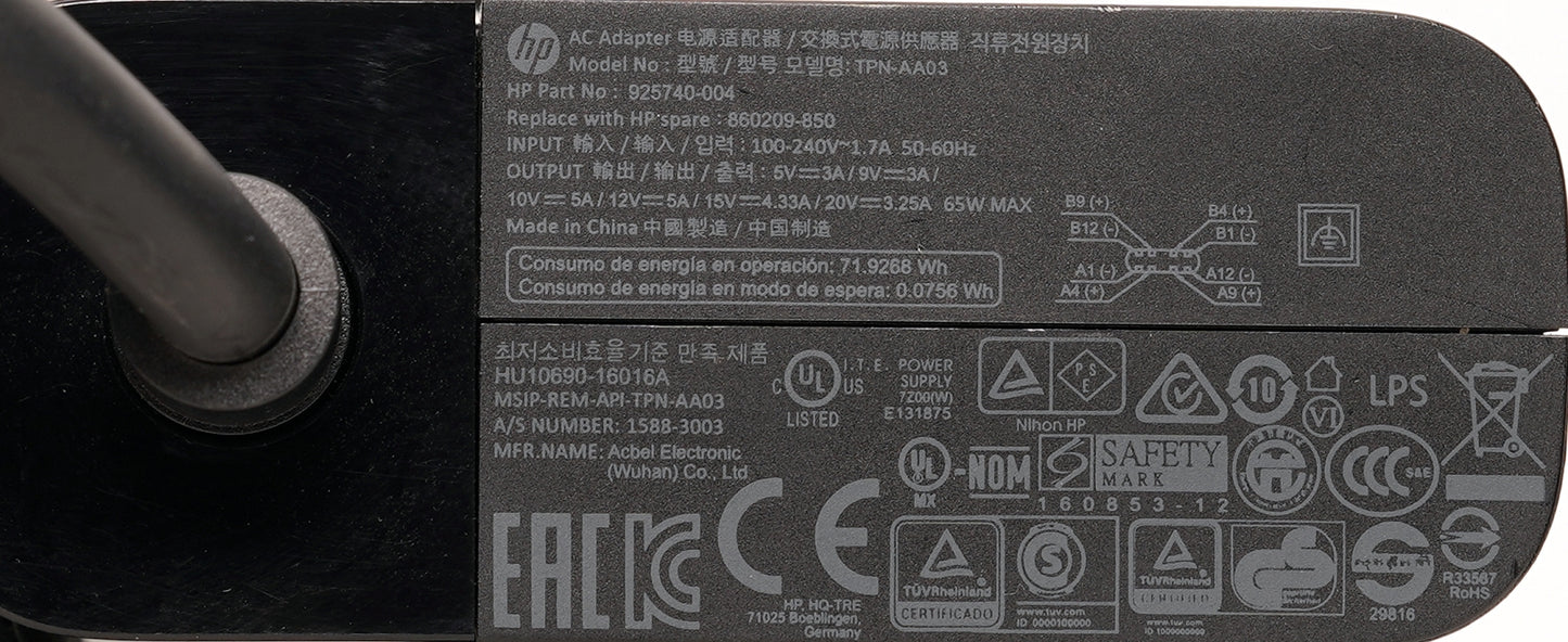 Genuine HP 65W USB-C AC Adapter TPN-AA03 L30757-004 925740-004