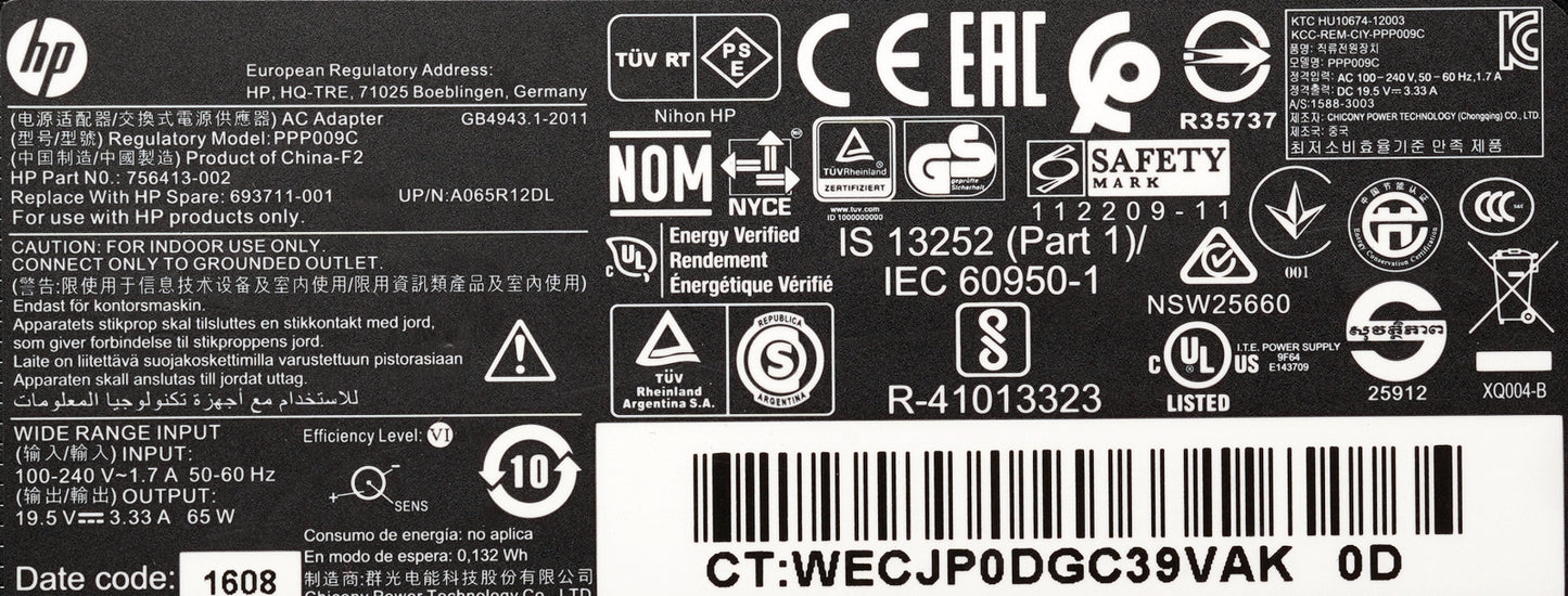 Genuine HP 65W AC Adapter PPP009C 756413-002 693711-001 19.5V 3.33A