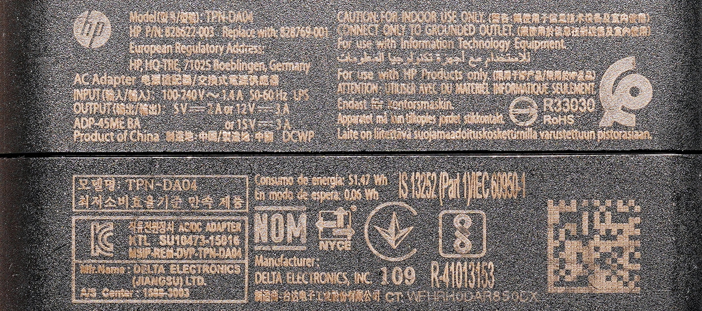 Genuine HP 45W USB-C AC Adapter TPN-DA04 828622-003 828769-001