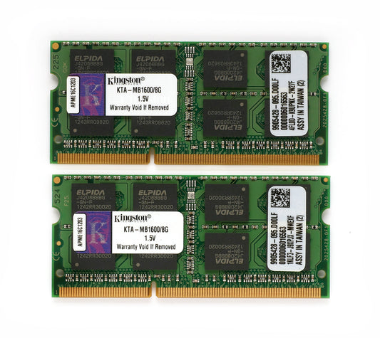 Apple Kingston 16GB (2x 8GB) DDR3 PC3-12800 Sodimm Mac Laptop RAM KTA-MB1600/8G