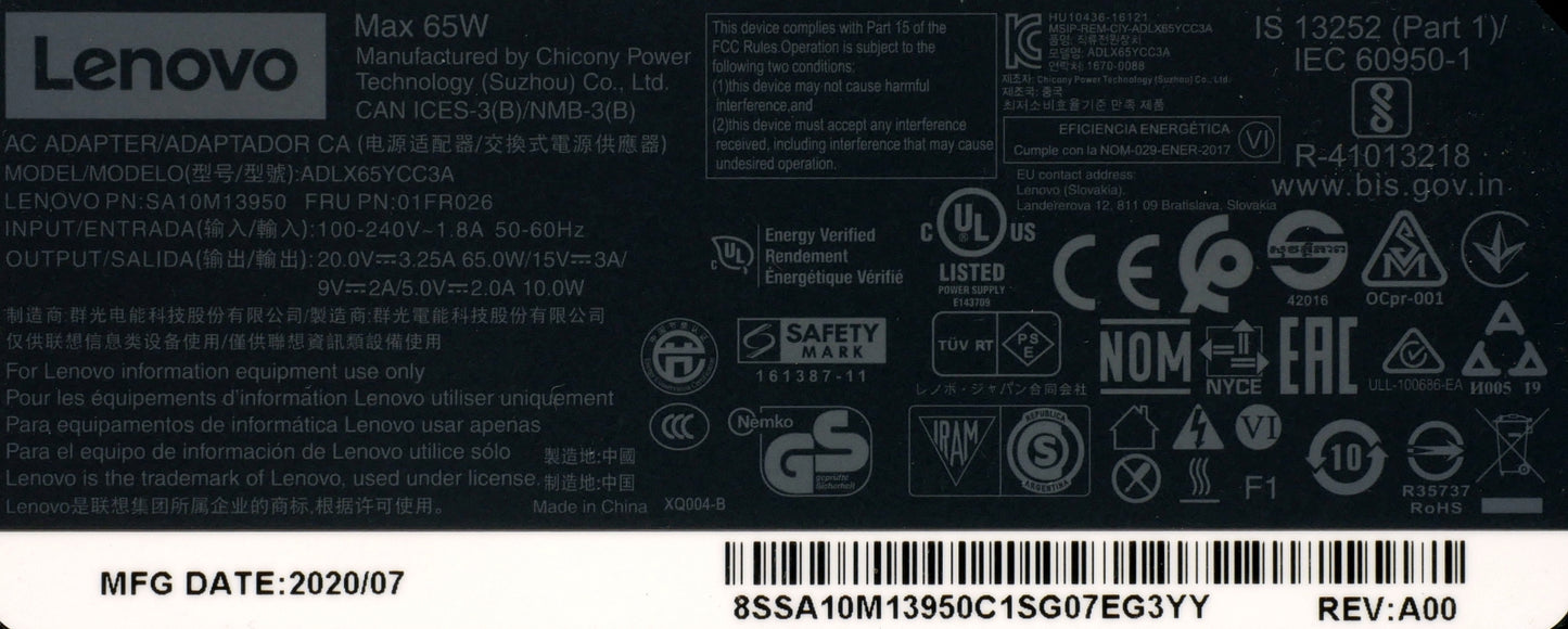 Genuine HP 65W USB-C AC Adapter SA10M13950 01FR026 ADLX65YCC3A
